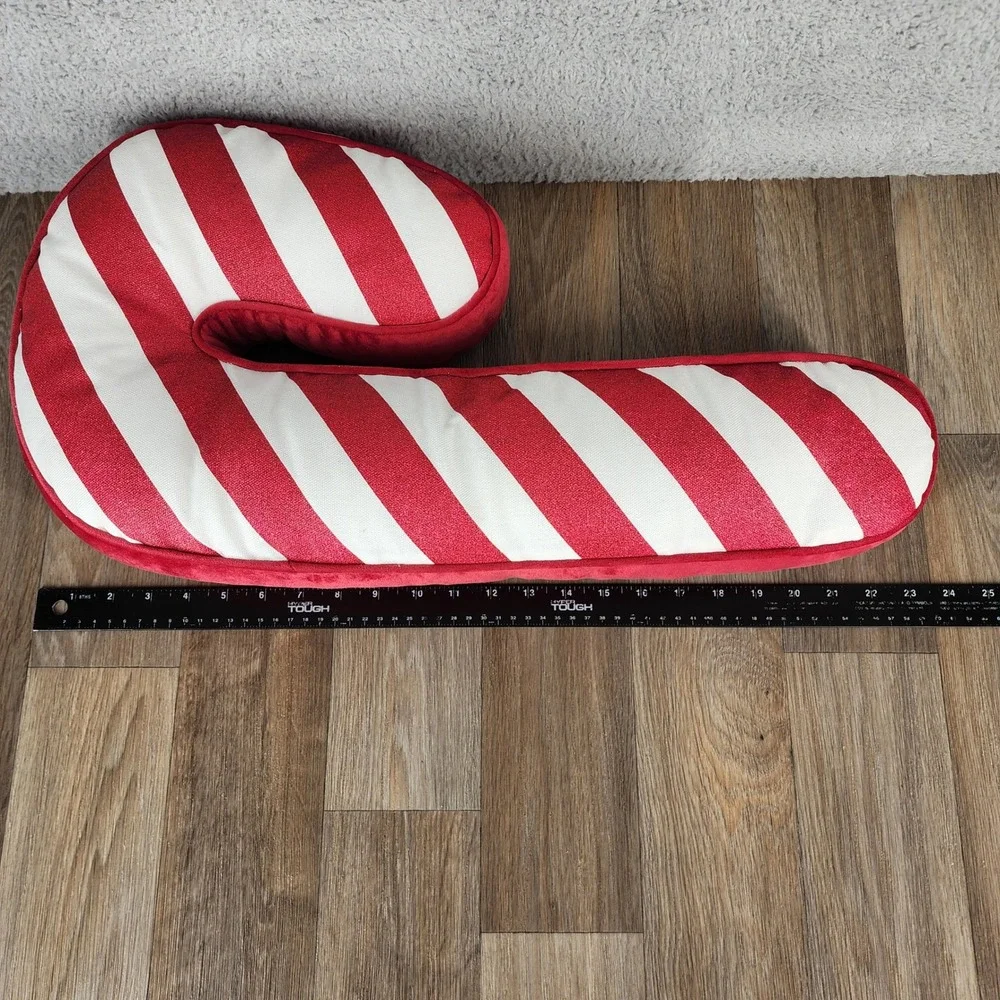 Candy Cane Christmas Holiday Pillow Plush Red White Striped Decor 24 Inch